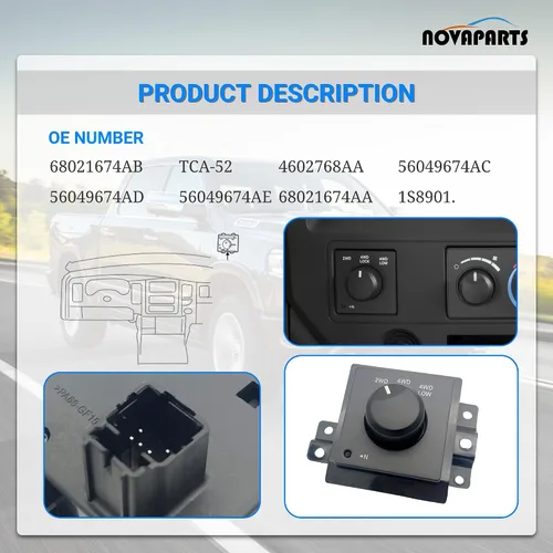 Vista 2 de NOVAPARTS Interruptor de control de caja de transferencia selector de tracción en las cuatro ruedas 4x4 4WD 7 pines para Dodge Dakota 2005-2011