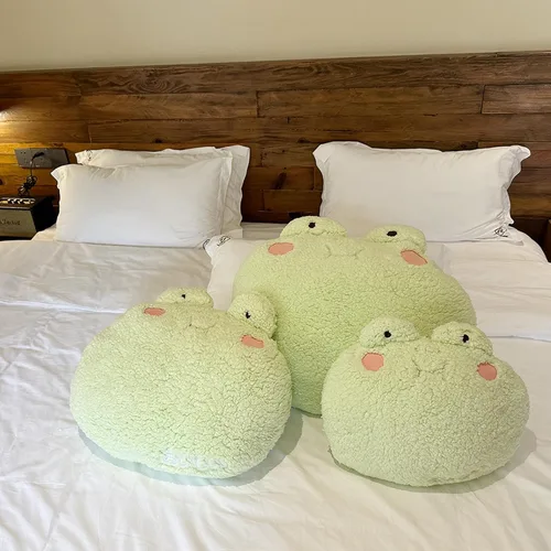 Vista 6 de Almohada de felpa de rana, adorable animal de peluche de rana (15 * 14 pulgadas), decoración de cojín para el hogar, almohada para abrazar de felpa