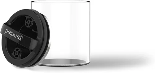 Vista 4 de Prepara Contenedor de almacenamiento de vidrio EVAK con mango de color blanco brillante, compacto, pequeño, S, Negro Gloss Hyle
