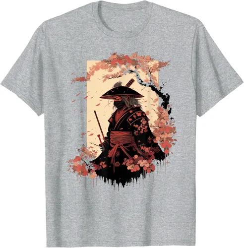 Vista 34 de Camiseta estética vintage samurái de arte japonés samurái retro cereza, Negro