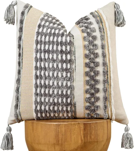 Vista 20 de AmHoo - Fundas de almohada de 18 x 18 pulgadas con borlas, fundas de almohada decorativas tejidas con textura de chenilla estilo boho para sofá