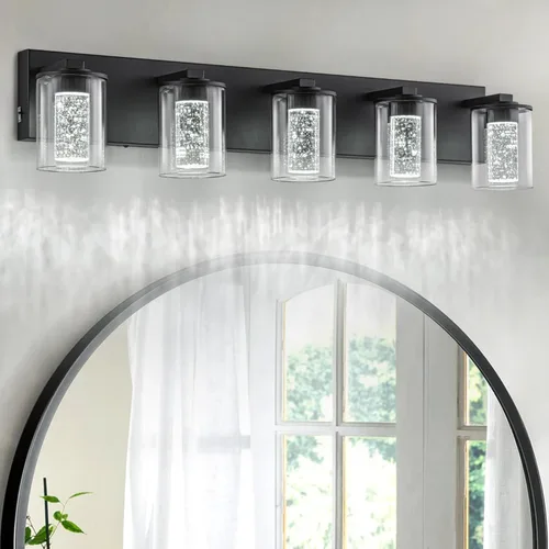 Vista 12 de SineRise Lámpara de tocador negra (3 luces, 17 pulgadas), (3000 K/4000 K/6000 K, regulable), lámpara LED de baño con protección ocular, moderna Negro