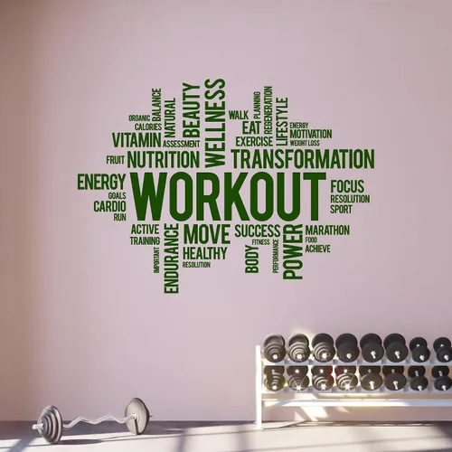 Vista 7 de Vinilo adhesivo de pared para entrenamiento, bienestar, gimnasio, gimnasio, gimnasio, gimnasio, deporte, palabras motivacionales, decoración grande