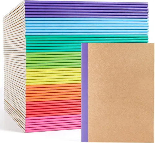 Vista 12 de feela Paquete de 16 cuadernos de composición a granel, con cubierta de papel kraft con rayas universitarias, diarios de viaje con espinas arcoíris