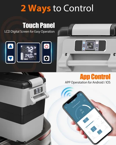 Vista 4 de Feelfunn Refrigerador portátil de 12 voltios para auto - 55 litros, enfriador eléctrico con AC/DC para camión, cámper, furgoneta, refrigerador
