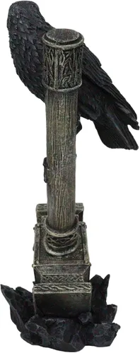 Vista 4 de Ebros Gift Huginn Muninn Odin Raven posado en el martillo de Thor Mjolnir con símbolo de runas y triple cuerno Skaldenmet Figura decorativa nórdica