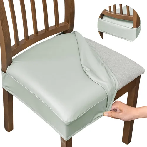Vista 13 de NILUOH Fundas impermeables para sillas de comedor, juego de 2, fundas de asiento de cuero PU para sillas de comedor, fundas deslizables lavables
