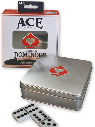 Vista 2 de ACE Double Six Dominoes en estuche de lata, color blanco