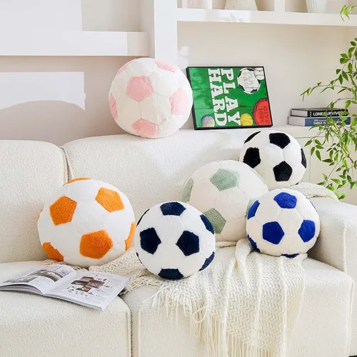 Vista 3 de XVTRU Almohada de fútbol de la Copa del Mundo, almohada estética para decoración del hogar, almohadas de felpa redonda para pelota de fútbol