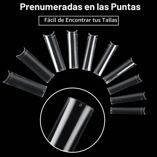 Vista 5 de Puntas de uñas cuadradas XXL planas sin curva C, media cubierta transparente, puntas de uñas rectas cuadradas cónicas planas para uñas acrílicas