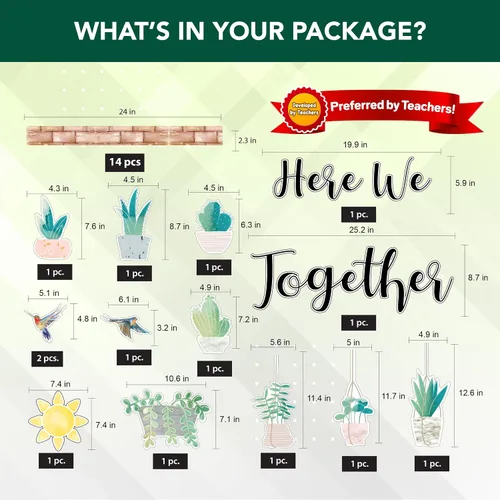 Vista 3 de Decorably 53 piezas de recortes inspiradores de cactus con bordes – Cartulina laminada brillante We Grow Together Decoración de aula para pasillos