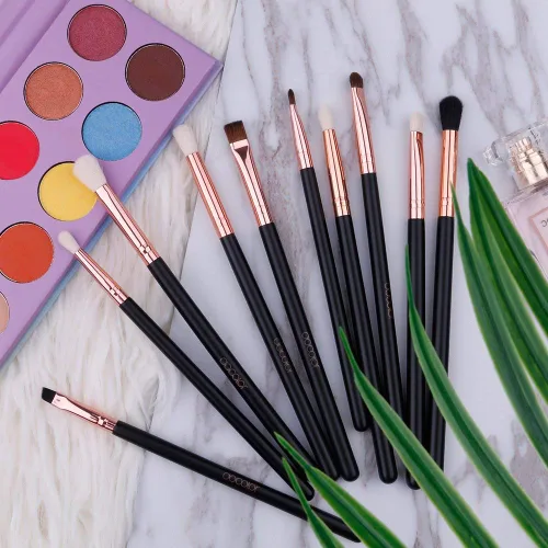 Vista 7 de docolor Juego de brochas de sombra de ojos, mango de madera de oro rosa negro con oro rosa