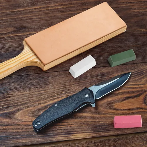 Vista 5 de Angerstone Kit de cuero de doble cara de gran tamaño (3 pulgadas para cortar el cuero) con mango ergonómico, cuchillo para afilar cuchillos