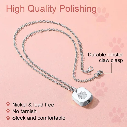 Vista 136 de FindChic Collares personalizados con urna para cenizas, barra vertical, gato, luna, reloj de arena, garra de perro, acero inoxidable, chapado en oro