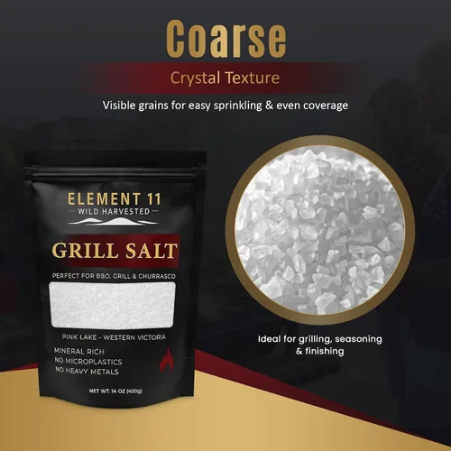 Vista 5 de Element 11 Sal de lago rosa australiana cosechada silvestre para asar Corteza de bistec para barbacoa, sal gruesa para ahumar, llama abierta
