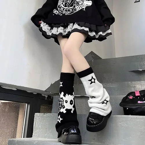 Vista 4 de American Trends Calentadores de piernas Y2k Kawaii negro blanco lindo calentadores de piernas Y2k accesorios góticos para mujeres niñas 80s fiesta