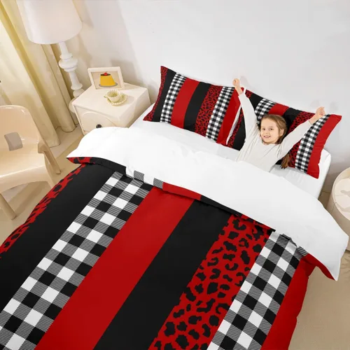 Vista 3 de Juego de funda de edredón para niños con estampado de leopardo, tamaño individual, juego de ropa de cama de moda de piel de guepardo abstracto