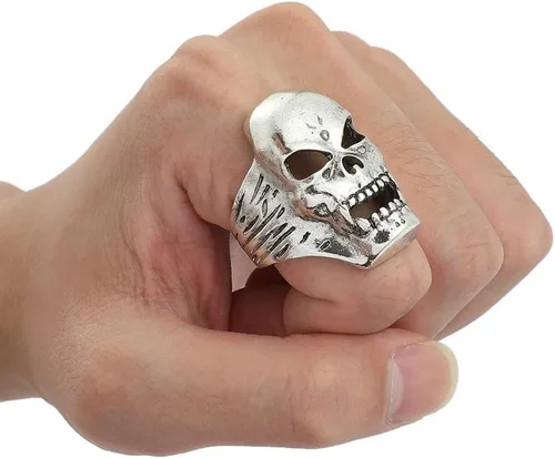 Vista 3 de Eddie Munson Juego de anillos góticos de rock para hombres y mujeres, anillos de piedra de garra de águila y cráneo punk de cerdo, joyería