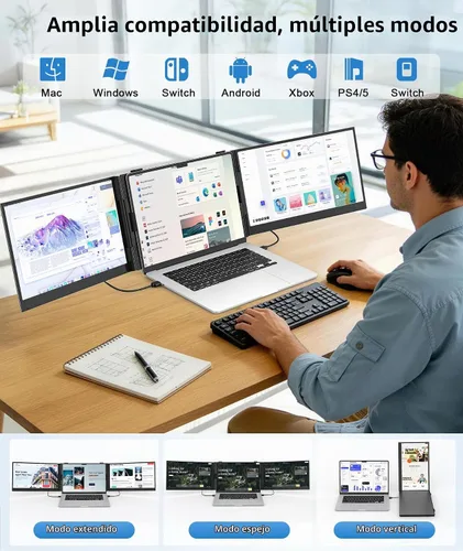 Vista 7 de Extensor de pantalla triple para portátil de 14", monitor portátil 2-Negro