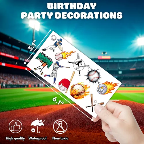 Vista 4 de 96 tatuajes temporales de béisbol – Regalos y decoraciones para fiestas de cumpleaños temáticas deportivas, divertidas calcomanías de béisbol