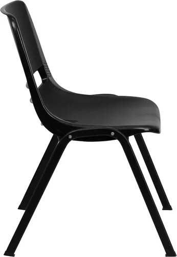 Vista 6 de EMMA + OLIVER Silla apilable ergonómica negra con marco negro y asiento de 16 pulgadas de alto