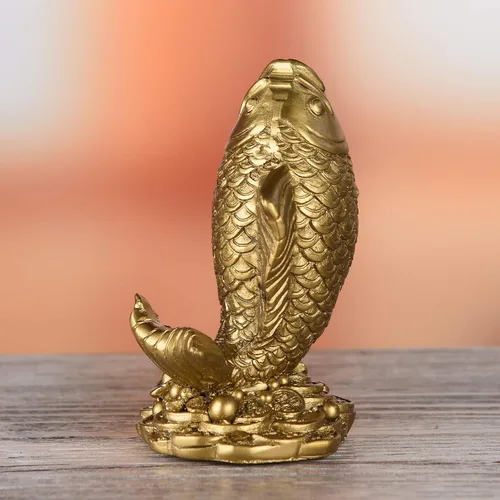 Vista 7 de BRASSTAR Resina Feng Shui Pescado Estatua Riqueza Carpa Tesoro Buena fortuna Afortunada Auspiciosa Casa Oficina Decoración Colección Regalo TQZDPT64