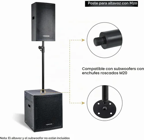 Vista 5 de Sound Town Paquete de 2 subwoofer/altavoces de altura ajustable (35-54 pulgadas) con rosca M20, capacidad de carga de 132 libras, negro (STSDA-M54B)