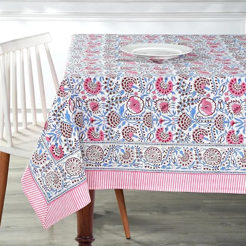 Vista 322 de Ridhi Mantel cuadrado con estampado de bloques de mano de caléndula ámbar