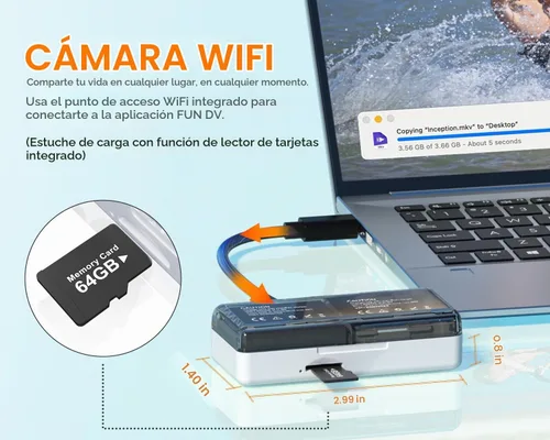 Vista 5 de Cámara de acción 4K60FPS con pantalla táctil, cámara subacuática impermeable de 131.2 ft con tarjeta SD de 64 G, cámara de estabilización de 6 ejes