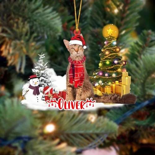 Vista 148 de NAZENTI Adorno personalizado de gato abisinio con árbol de pino, adorno de Navidad personalizado para perros amantes de las mascotas, colgante