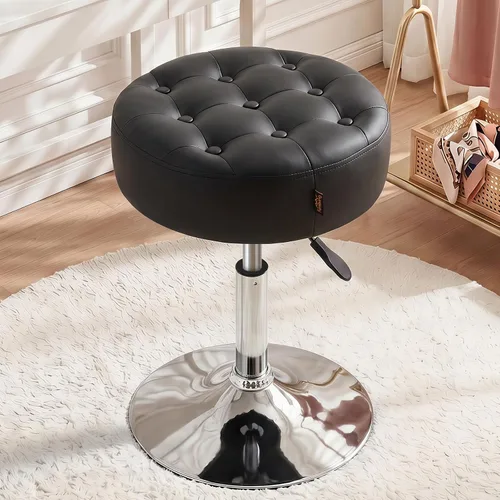Vista 11 de Furniliving Taburete Otomano de Maquillaje de Terciopelo Acolchado de Mediados de Siglo, Silla Taburete de Tocador Giratoria Redonda Ajustable