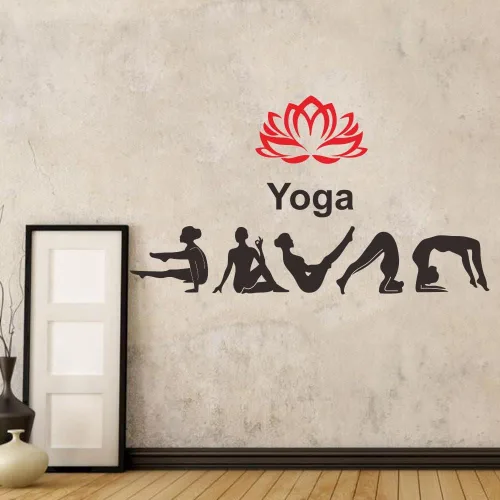Vista 9 de Adhesivo de pared para estudio de yoga, calcomanía de PVC extraíble con patrones de loto e hinduismo, regalo único para los amantes del yoga, ideal