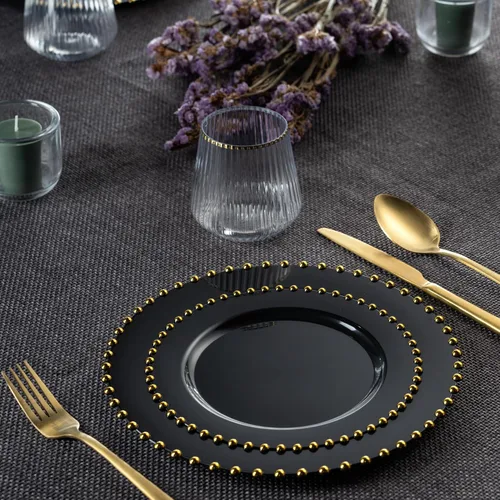 Vista 2 de Plasticpro - Juego de platos combinados de 32 piezas de plástico para cena, platos desechables de plástico elegantes y resistentes para fiestas de 7