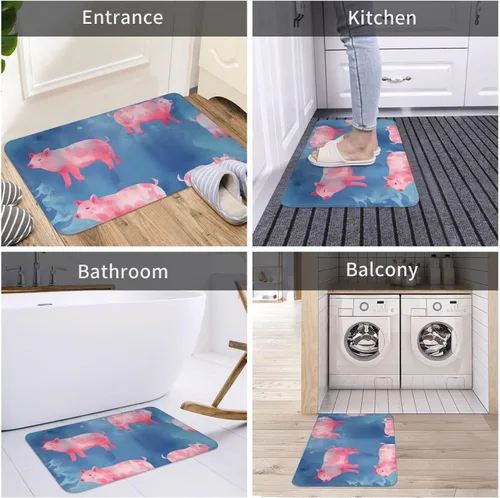 Vista 5 de Tapete para puerta delantera, tapete de bienvenida con bonito estampado de cerdito, absorbente, antideslizante, tapete de entrada suave, lavable