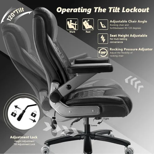 Vista 8 de 600LBS Large Heavy Duty Office Chair with 5D Flip Arms,Comfy Big and Tall Executive Office Desk Chair with Pocket Spring Cushion,High Back Computer