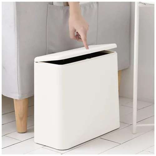 Vista 2 de Cubo de basura delgado moderno, pequeño, rectangular, a prueba de perros, cubo de basura de plástico delgado de 3.2 galones/12 litros con tapa tipo