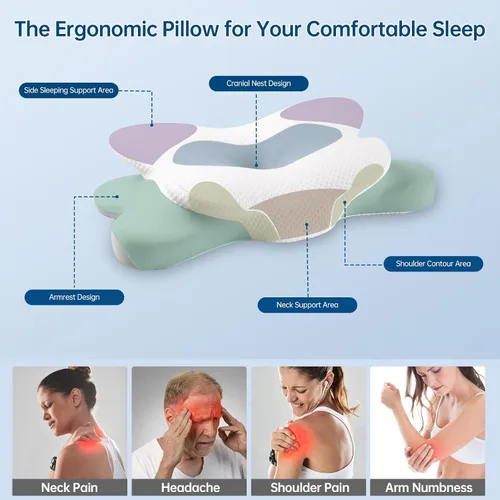 Vista 5 de Almohada cervical cervical para dormir, almohada ergonómica para dormir de lado para soporte de cuello, almohadas de espuma viscoelástica de alta