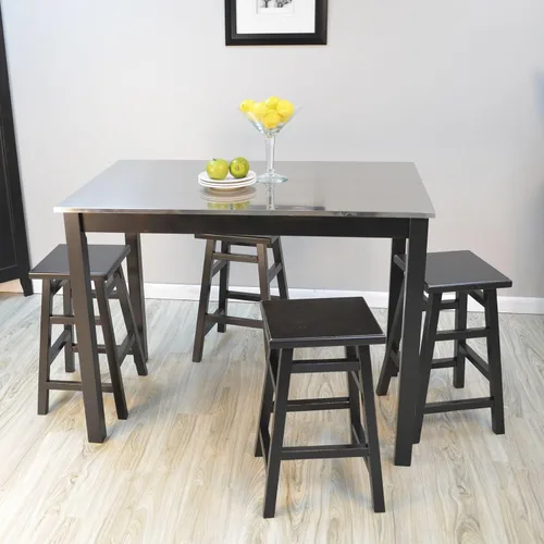 Vista 6 de Carolina Chair & Table Cambell - Mesa de barra superior de acero inoxidable con altura de mostrador, base rectangular contemporánea de acero