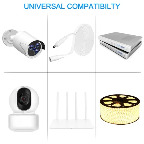 Vista 2 de Cable de extensión de alimentación CC de 12 V 3.05 m 2.1 mm×5.5 mm, cable de extensión de alimentación universal de 12 V para cámara de seguridad