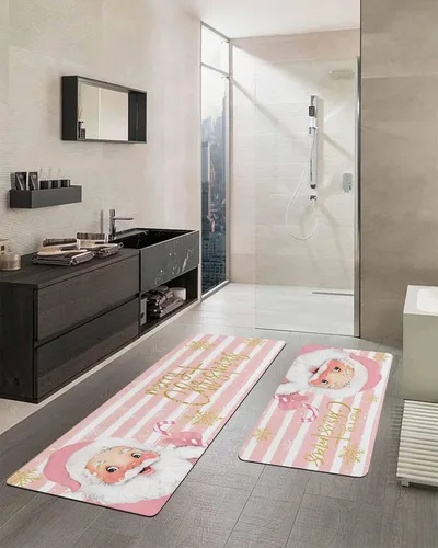 Vista 2 de Tapete de baño de Feliz Navidad, tapete antideslizante de secado rápido y absorbente, tierra de diatomeas, fregadero de ducha para dormitorio