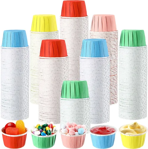 Vista 9 de Nuogo 500 vasos desechables de 1.5 onzas para soufflé, mini vasos de papel para muestra de condimentos pequeños para salsa de tomate, sacramento