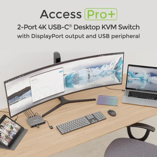 Vista 5 de IOGEAR KVM de escritorio USB-C 4K de 2 puertos con salida DISPLAYPORT y periférico USB