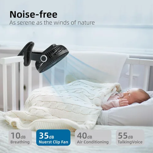 Vista 4 de Ventilador portátil recargable de 10000 mAh, 30 horas, ventilador de clip de 8 pulgadas operado por batería, ventiladores USB, 4 velocidades, fuerte