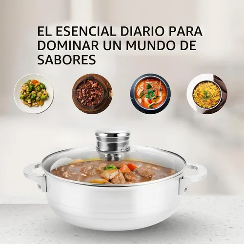Vista 4 de Alpine Cuisine - Caldero de cocina de aluminio antiadherente de 3.5qt con tapa de vidrio ventilada y asas