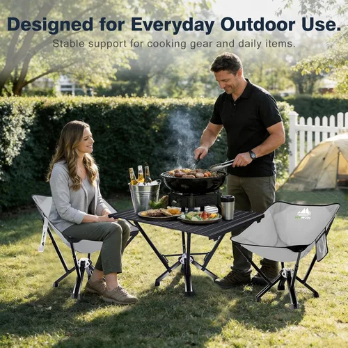Vista 6 de Mesa de camping plegable: diseño estable de aluminio enrollable, estructura de soporte sólida, mesa portátil al aire libre para acampar, cocinar, RV