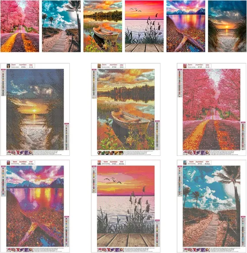 Vista 8 de abcGoodefg Kit de pinturas de arte de diamantes, 6 paquetes, kits de arte de diamantes 5D para adultos, juego de paisaje, pintura redonda de taladro