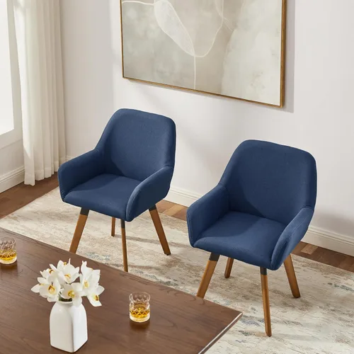 Vista 6 de Art Leon Sillas de comedor giratorias, juego de 2 sillas modernas de mediados de siglo, sillas tapizadas de tela de lino para cocina, comedor, silla