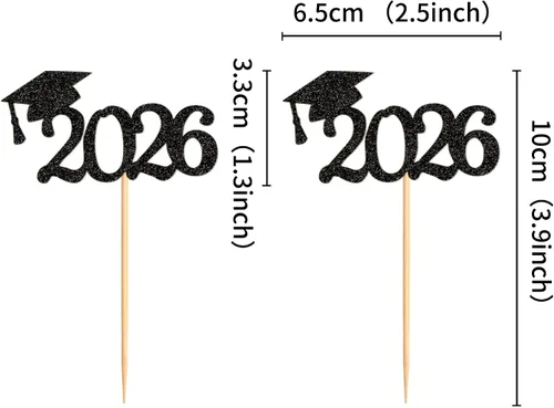 Vista 2 de 24 adornos para cupcakes de graduación 2026, selecciones de alimentos/aperitivos para fiesta de graduación, decoración de mini pasteles, adornos