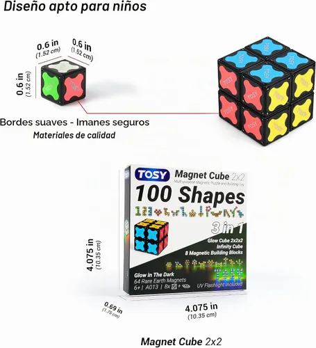 Vista 8 de TOSY Cubo Magnético 2x2 - 8 Bloques, Juguetes 2en1: Cubo de Rompecabezas 2x2x2 e Infinity Cubo Personalizable, Luminoso, Regalo para Relleno de Cubo
