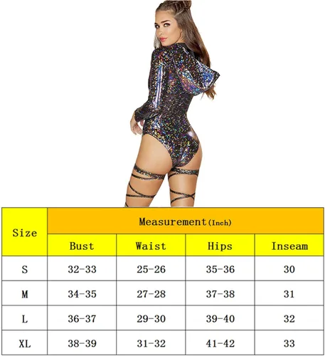 Vista 7 de RARITYUS Women Rave Hologram Hooded Bodysuit Romper Fashion Swimsuit Festival Costume Zip Up Long Sleeve Party Clubwear
